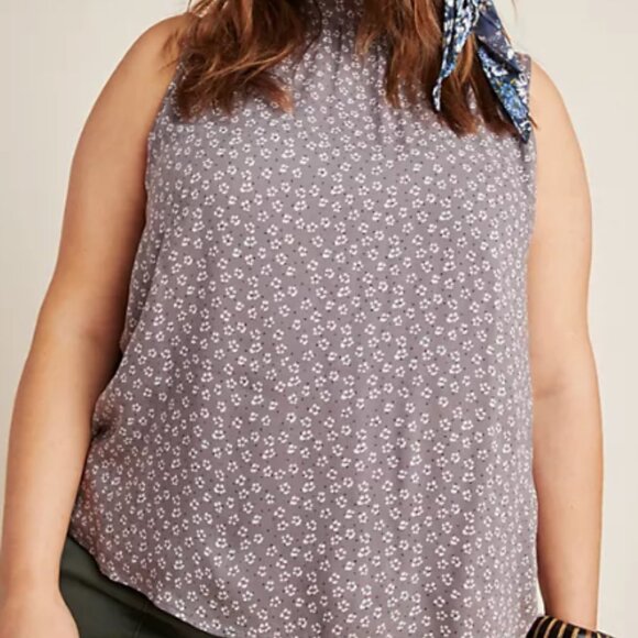 Anthropologie Tops - Anthropologie Cloth & Stone Women Plus 3X Liana Tank Top Blouse Gray Floral Mock